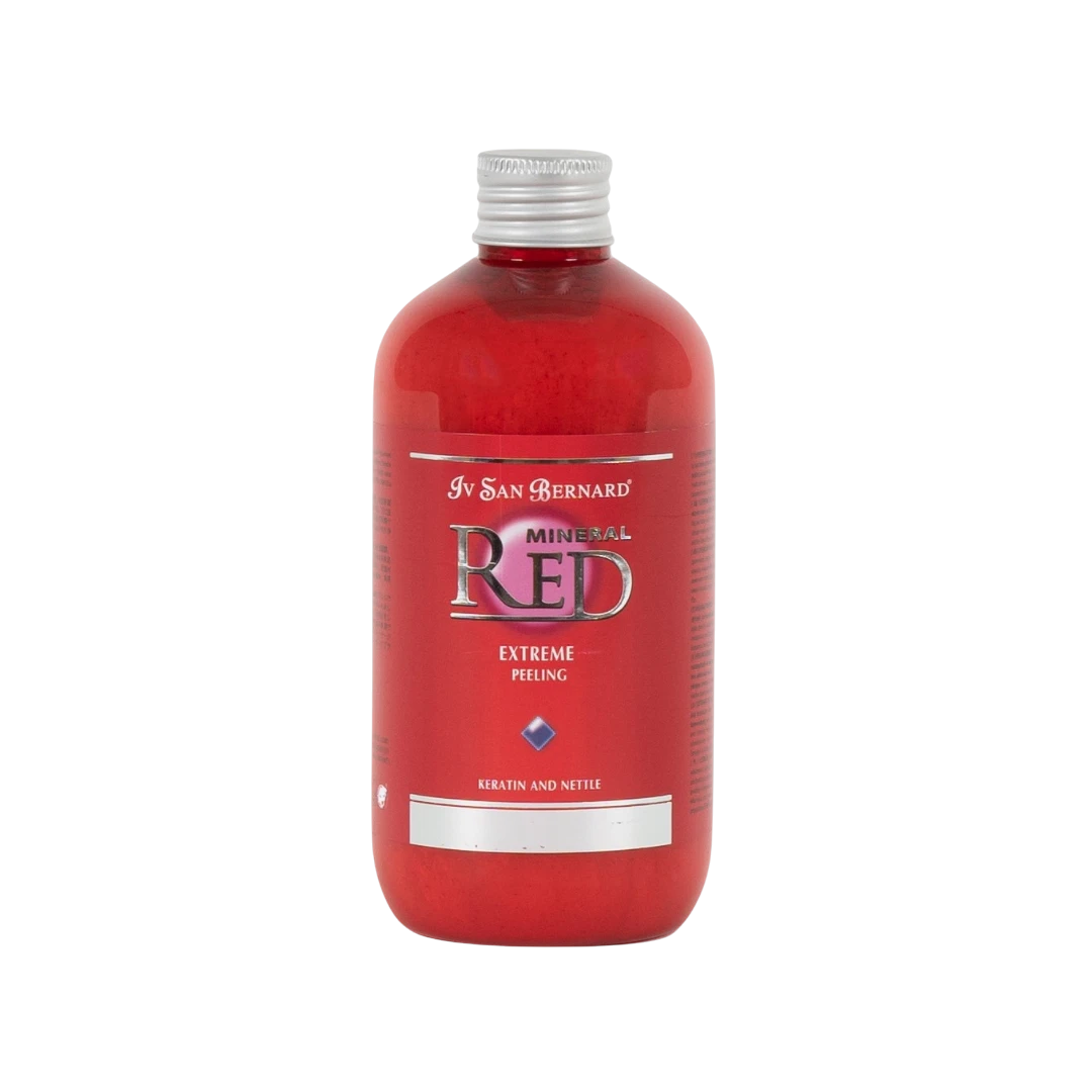 Hundaprýði Iv San Bernard Mineral Red Extreme Peeling skin cleansing gel in a 300ml red bottle for pet grooming.