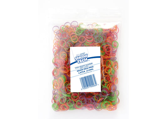 Show Tech Latex Bands Medium-Light - 1000 pcs Top Knot Bands - neon
